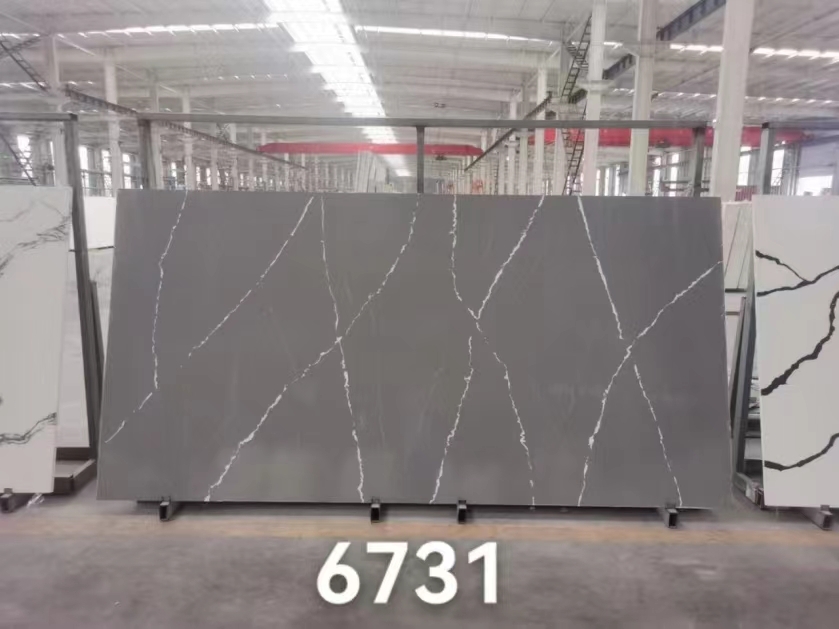 ʻO Grey Hou me ke keʻokeʻo lōʻihi ʻo Calacatta Quartz Pōhaku Hana ʻia ma Kina Artificial Marble 6731