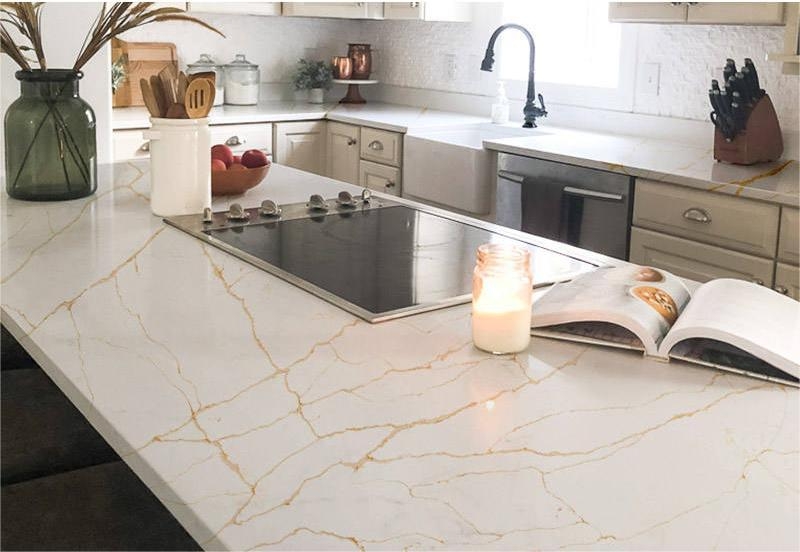 Νέα Λευκή Χρυσή Calacatta Quartz Stone Κατασκευασμένη στην Κίνα Τεχνητό Μάρμαρο 1101