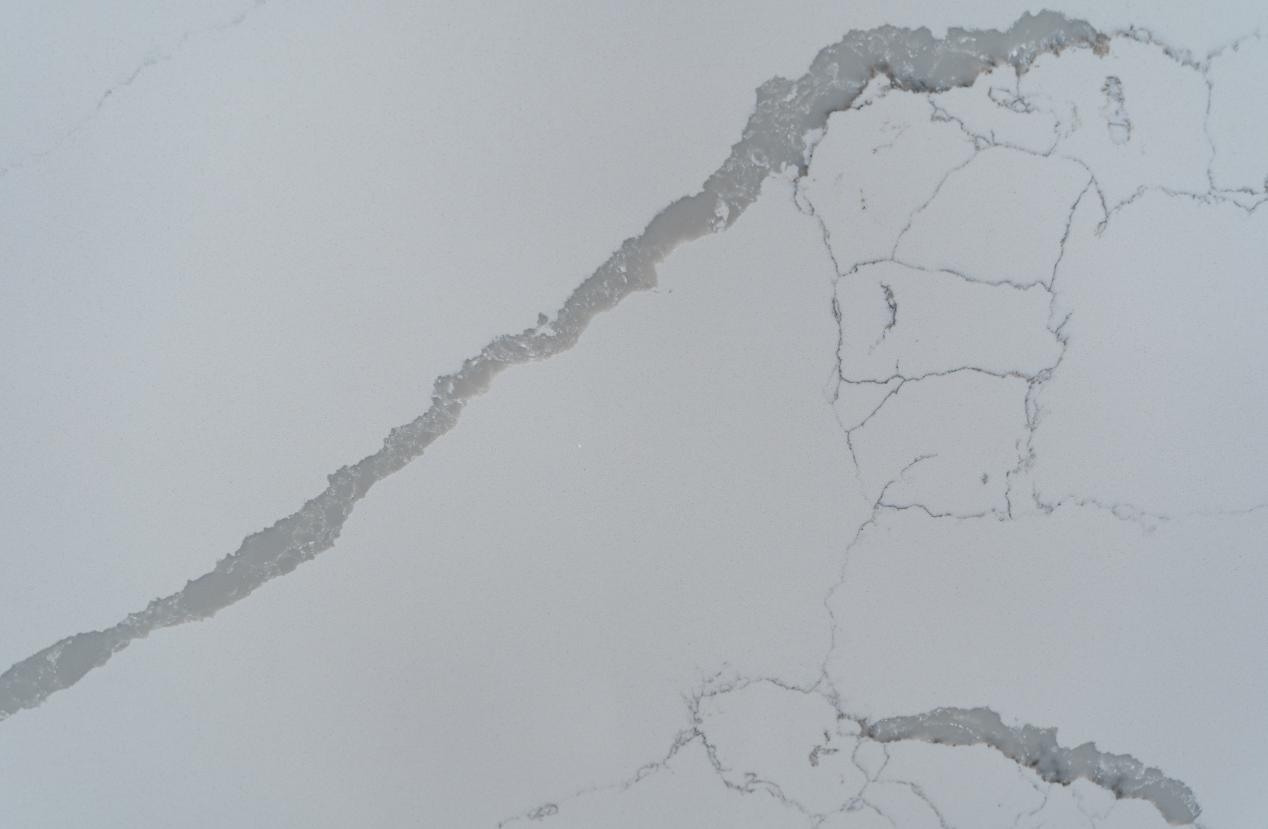 Laje de pedra branca de quartzo Calacatta com veio cinza polido, afiado 6016-3
