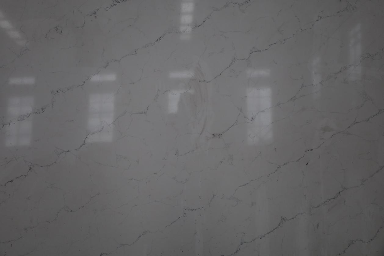 White Quartz Stone Slabs nga adunay Long Focculent Vein Artificial Stone Marble Look1203-1