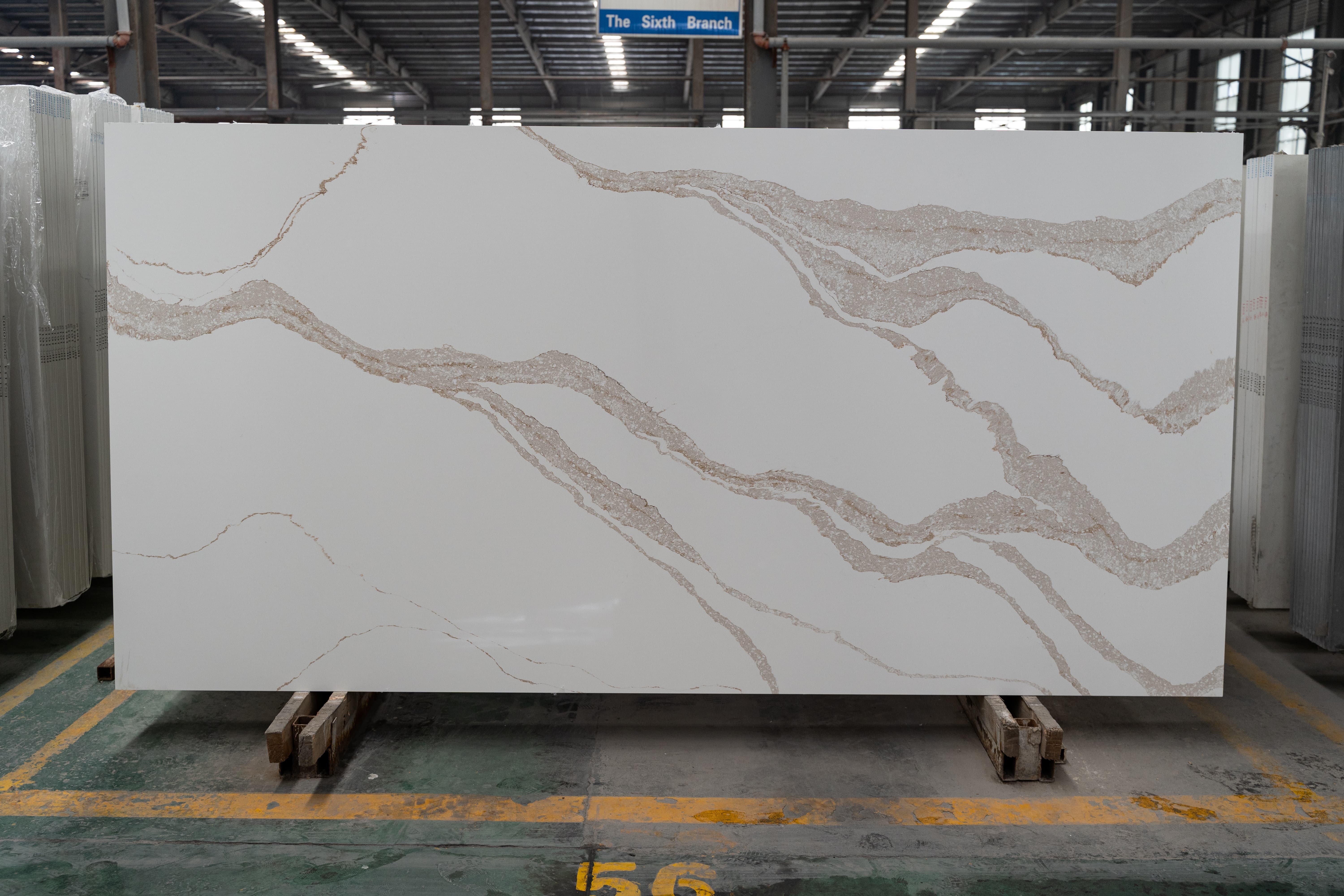 Abjad b'vina twila Calacatta Quartz Stone Irħam artifiċjali b'saħħtu u tqil RH7289