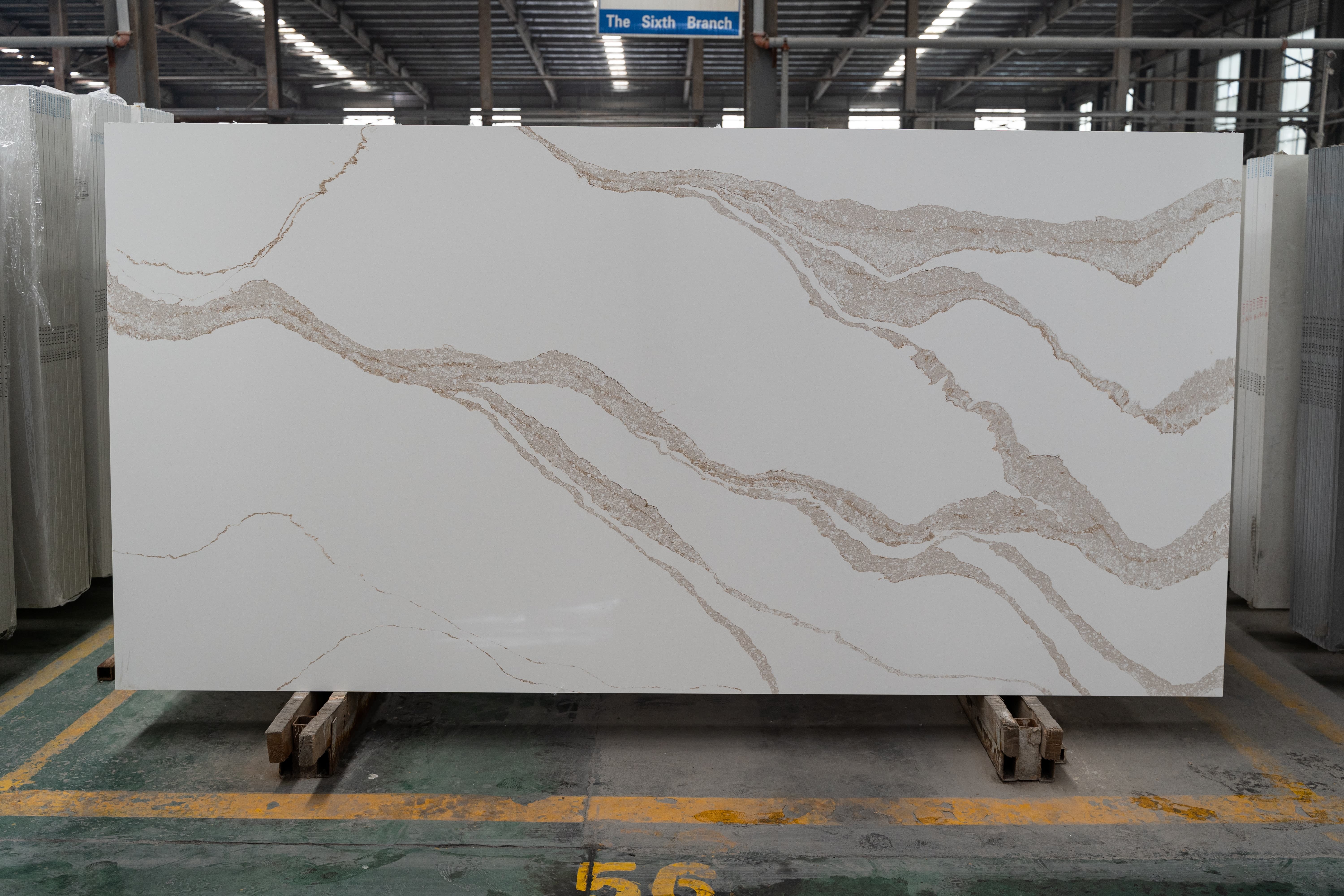 White with long vein Calacatta Quartz Stone Strong and Heavy Artificial Marble RH7289